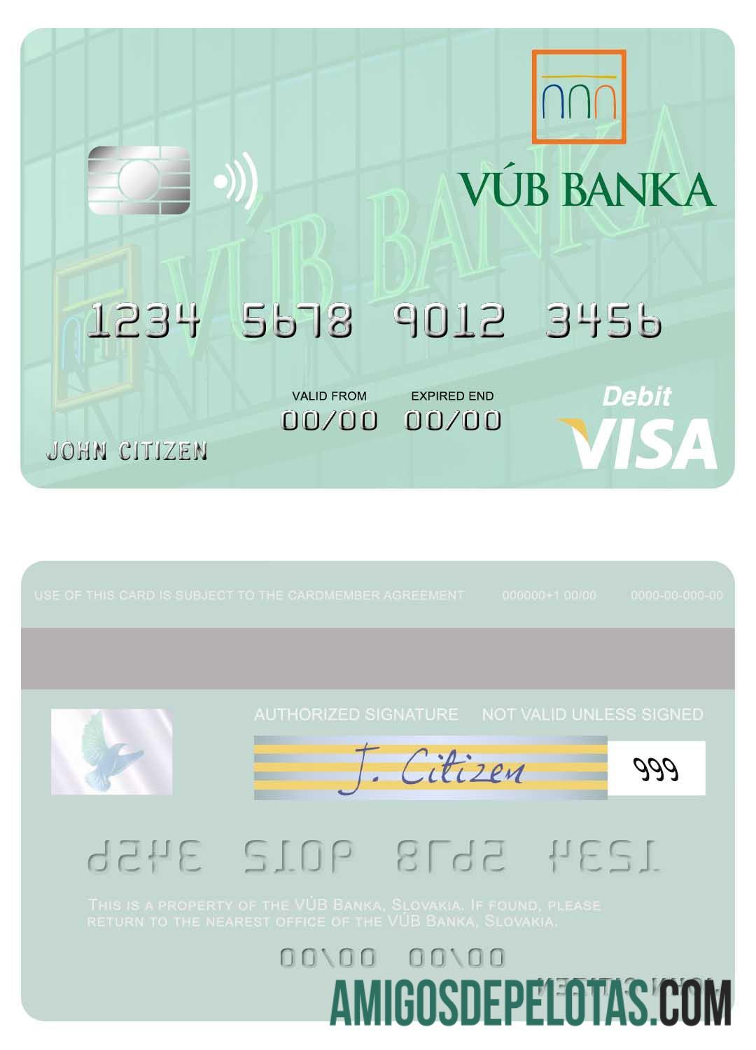 Cartão de débito Visa VÚB Banka da Eslováquia amostra